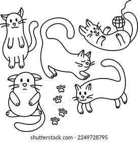 Collection of vector stickers of cute black contour of cats. Vector illustration