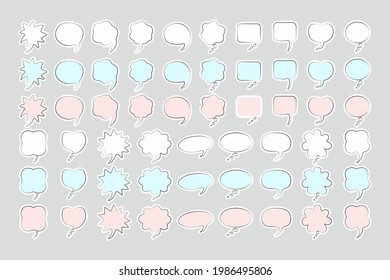 Collection of vector stickers of  speech and thought bubbles.