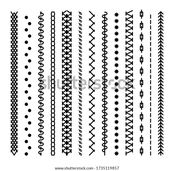 Collection of
vector stitch patterns. Stitching seams, stitched sew pattern brush
and embroidery sews stitch set. Set of sewing machines for
embroidery. Vector illustration, eps
10.