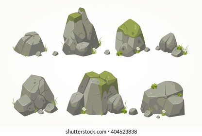 Collection of vector stone illustrations drawn in the same style