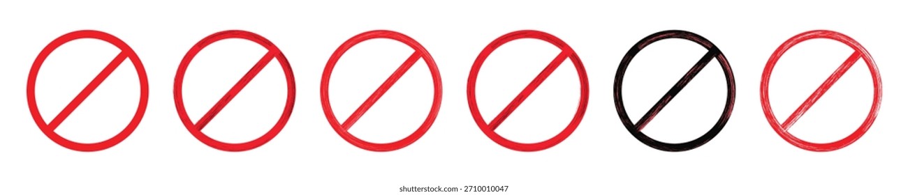 Colección de los iconos de detención y prohibición de Vector: estilo editable de trazo, rojo, negro y grunge.