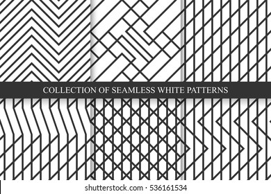 Collection of vector striped seamless geometric patterns.