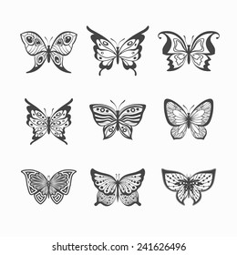 Collection of vector stylized butterflies.