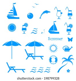 collection of vector summer icons isolated on white background