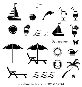 collection of vector summer icons isolated on white background