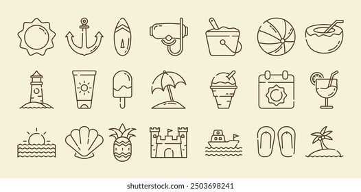 Collection of vector summer outline icons