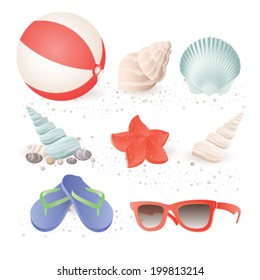 Collection of vector summer vacation objects. 