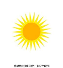 Collection of vector suns. Sunlight isolated design symbol hot nature drawing object. Sunshine weather heat sign summer yellow sunrise. Flat silhouette bright, summer style sun collection.
