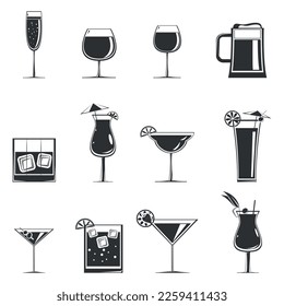 A collection of vector symbols in a fashionable flat style on a white background.A set of icons with drinks,A set of cold drinks,cocktail	