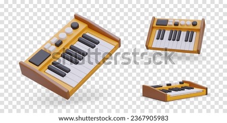 Collection of vector synthesizers. Modern electronic keyboard musical instrument. Color realistic image. Object from different angles. Isolated illustrations [[stock_photo]] © 