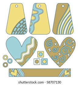 Collection with vector tags, hearts and banner