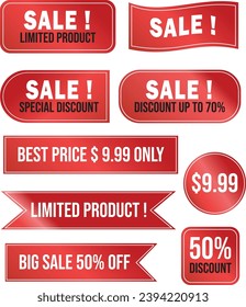 Collection of vector tags for sales. Big sale red label. Sign to get exclusive discounts. Vector stock image. EPS 10