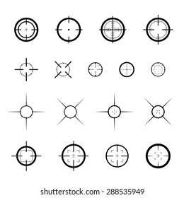Collection of vector targets. Different crosshair icons. Aims templates. Shooting marks design.