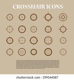 Collection of vector targets. Different crosshair icons. Aims templates. Shooting marks design.