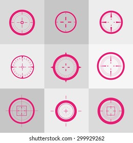 Collection of vector targets. Different crosshair icons. Aims templates. Shooting marks design.