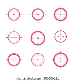 Collection of vector targets. Different crosshair icons. Aims templates. Shooting marks design.