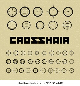 Collection of vector targets. Different crosshair icons. Aims templates. Shooting marks design.