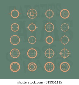 Collection of vector targets. Different crosshair icons. Aims templates. Shooting marks design.