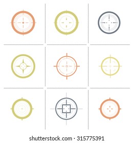 Collection of vector targets. Different crosshair icons. Aims templates. Shooting marks design.