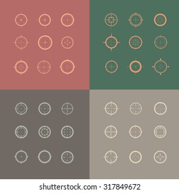 Collection of vector targets. Different crosshair icons. Aims templates. Shooting marks design.