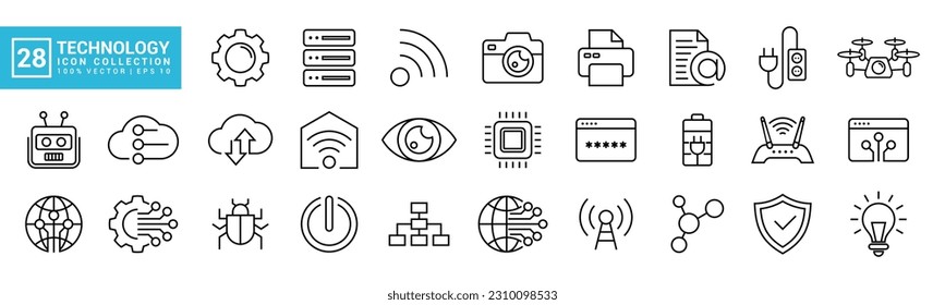 Collection vector of technology icons, filled with communication, network, computer program, data, IT network, editable and resizable vector icons EPS 10.