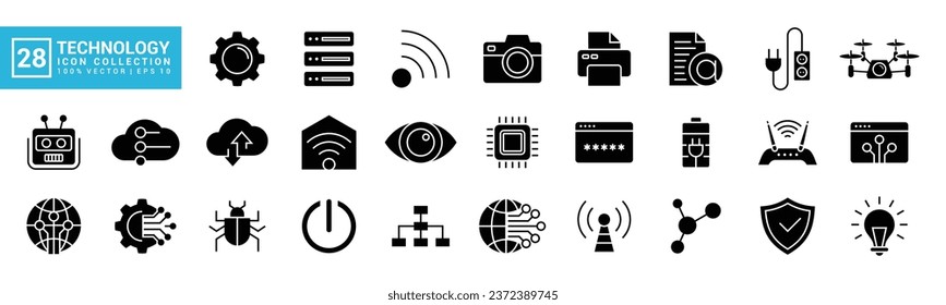 Collection vector of technology icons, filled with communication, network, computer program, data, IT network, editable and resizable vector icons EPS 10