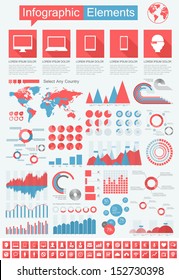 Collection of vector technology infographic elements. Flat design vector icons with various of vector infographic elements as charts, pie charts, diagrams and infographic map for data visualization.