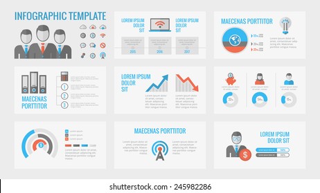 Collection of vector technology infographic elements. Flat design vector icons with various of vector infographic elements as charts, pie charts, diagrams and infographic metaphors for visualization.