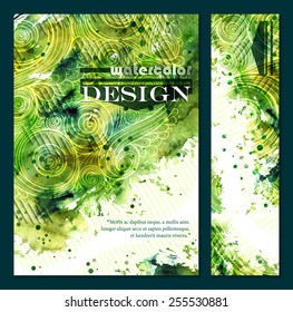 Collection of vector template corporate identity. Business artworks with watercolor splash. Background for web, printed media design. Banner, flyer, invitation, greeting card, postcard.