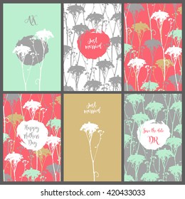 Collection vector template invitations. Floral printable set.