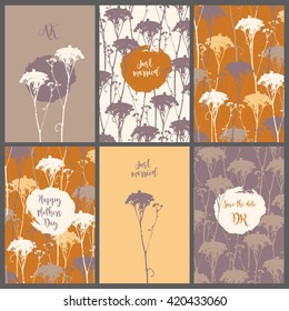 Collection vector template invitations. Floral printable set.