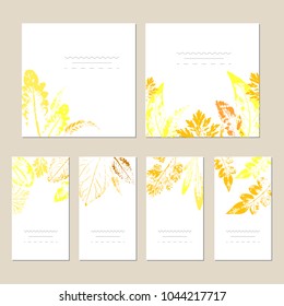 Collection of vector template label, visit cards, square greeting cards and banners with home plants, wild flowers and herbs.Business set of design templates Layout, mockup design for cosmetics.