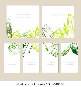 Collection of vector template label, visit cards, square greeting cards and banners with home plants, wild flowers and herbs.Business set of design templates Layout, mockup design for cosmetics.