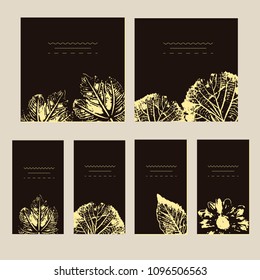 Collection of vector template label, visit cards, square greeting cards and banners with home plants, wild flowers and herbs.Business set of design templates Layout, mockup design for cosmetics