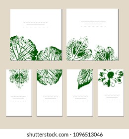Collection of vector template label, visit cards, square greeting cards and banners with home plants, wild flowers and herbs.Business set of design templates Layout, mockup design for cosmetics