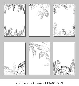 Collection of vector template label, visit cards, square greeting cards and banners with home plants, wild flowers and herbs.