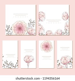 Collection of vector template label, visit cards, square greeting cards and banners with home plants, wild flowers and herbs.Business set of design templates Layout, mockup design for cosmetics.