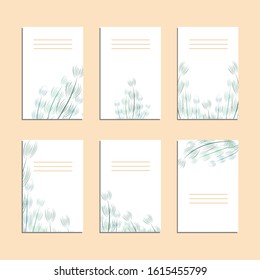 Collection of vector template label, visit cards, square greeting cards and banners with home plants, wild flowers and herbs.Business set of design templates Layout, mockup design for cosmetics.