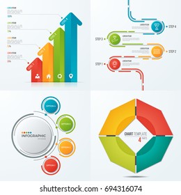 Collection of vector templates for infographics with 4 options for presentations, advertising, layouts, annual reports