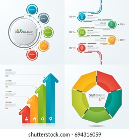 Collection of vector templates for infographics with 5 options for presentations, advertising, layouts, annual reports