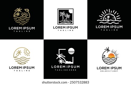 Colección de Plantillas de Vector para diseños de logotipos de árboles naturales y paisajes solares	