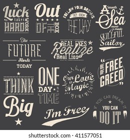 Collection of vector text lettering quote graphics for use in poster, t-shirt, merchandising design