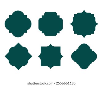 Collection vector traditional islamic window shapes in oriental style, Set of Islamic shape window frame in green color, silhouette eid mubarak decorative arches, mosque borders or moroccan gates