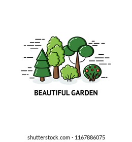Collection of vector tree icons. Template for logo, web design, advertising. Background, seamless pattern trees. Backdrop forest