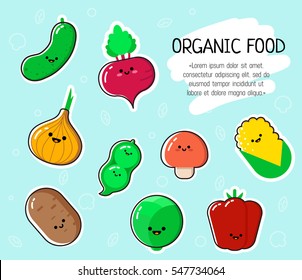 Collection of vector vegetable stickers - can be used for learning food names with kids or as an element in healthy lifestyle design.