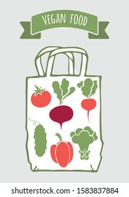 Collection of vector vegetables in bag and inscription
