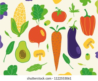 Collection of vector vegetables icons set in cartoon style.