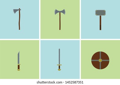 A collection of vector Viking weaponry icons