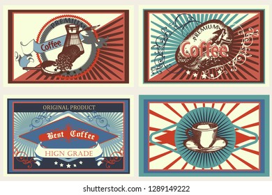 Collection of vector vintage coffee labels for design