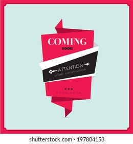 Collection of vector vintage hipsters coming soon tags. Retro design elements. Labels and ribbons isolated in trend style.